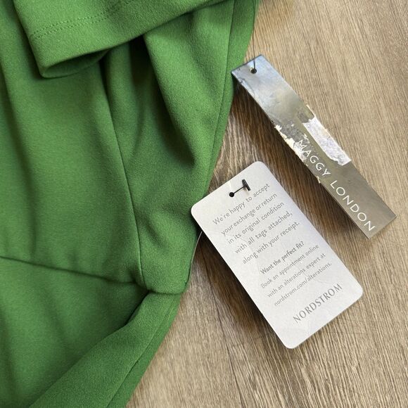 New Maggy London Dress Sz 12 Green FLIGHT ATTENDANT Tie Neck Sheath Retail $138 - Picture 8 of 14